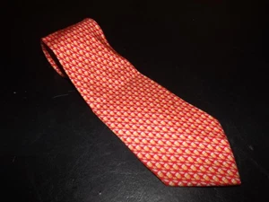 Salvatore Ferragamo Made in Italy Red Orange Fall Owls Leaves Neck Tie Pristine - Picture 1 of 6