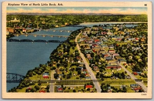 Postcard Airplane Aerial View of North Little Rock Arkansas Linen - Picture 1 of 2
