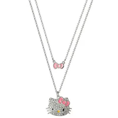 Pingente Hello Kitty Girls cristal transparente em camadas Hello Kitty com arco, 18"" - Imagem 1 de 4