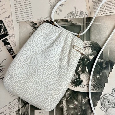 Vintage 50s Lisette White Leather Crossbody Purse - Small Structured Bag - Image 1 of 4