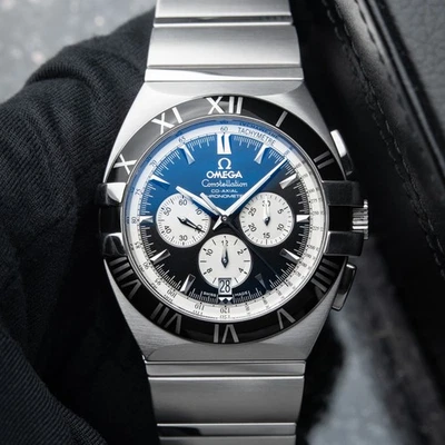 Omega Constellation Double Eagle Chronograph Steel Bracelet + Strap Black Watch - Image 1 of 4