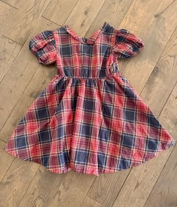 TEA COLLECTION Puff Sleeve Plaid Fully-lined Dress - Red -  Girls Size 7 - Picture 1 of 13