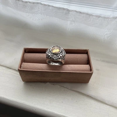 WOW Стерлинговое Таиландское Филигранное Кольцо с Подписью NOA Подушка Огранка Желтый Камень Размер 7 - Изображение 1 из 4