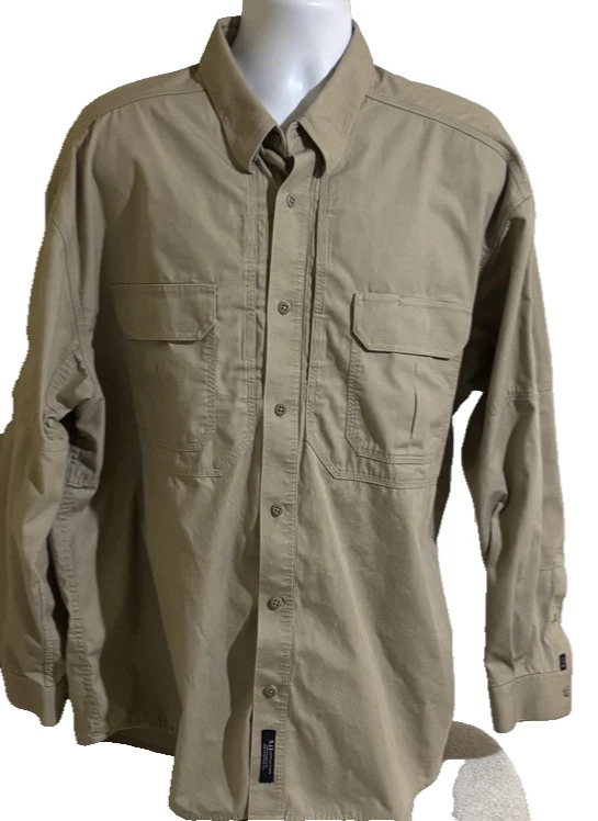 5.11 Tactical Series Shirt Mens 2XL Khaki Long Sleeve Vented Back Mesh Pockets - Image 1 of 4