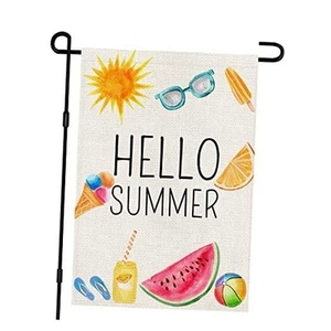 Hello Summer Garden Flag 12x18 Inch Double Sided Burlap, Beach Sign Yard - Picture 1 of 8