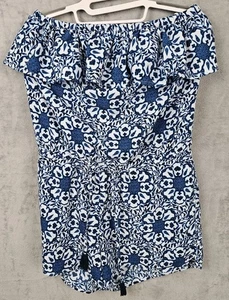 Vineyard Vines Blue and White Floral Romper Small 100% Polyester  - Picture 1 of 13