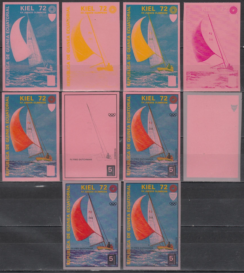 W EQUATORIAL GUINEA 0101B CP1-10 MUNICH OLYMPIC KIEL SAILING COLOR PROOFS - Image 1 of 1