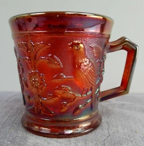 Vintage Imperial Glass Robin Mug In Ruby Red Carnival Glass - Picture 1 of 6
