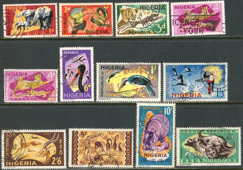 NIGERIA Sc#185, 187a-189, 189b-197 1965 Wild Animals Part Set to £1 Used Cover