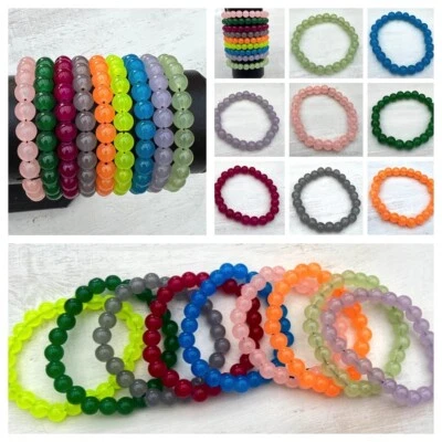 Damen Glasperlen Armband Glas Perlenarmband elastisch Jade Imitation Farbwahl  - Bild 1 von 4