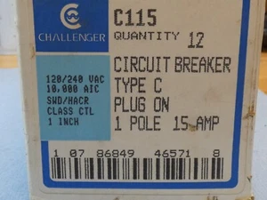 NIB 12 Challenger C115  1 Pole 15 Amp Circuit Breakers, Box of 12 - Picture 1 of 4