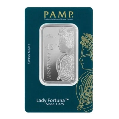 Barra de plata fina PAMP Suisse Lady Fortuna 45th Ann .999 de 1 oz - en ensayo Foto 1 de 4