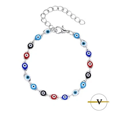 BRACCIALE DONNA ANTI MALOCCHIO MULTICOLORE ACCIAIO INOSSIDABILE LUNGHEZZA 17 +5 - Immagine 1 di 3