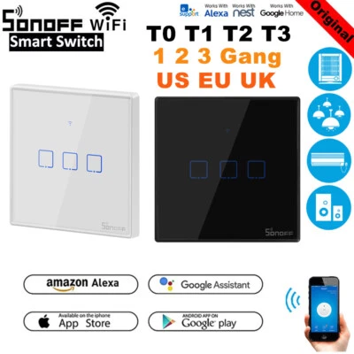 Interrupteur mural tactile panneau WiFi intelligent Sonoff 1 2 3 bandes T1 T3 T0 UK EU Home - Photo 1/4