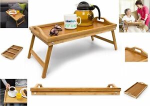 BAMBOO WOODEN BED LAP TRAY WITH FOLDING LEGS BREAKFAST DINNER FOOD SERVING TRAY