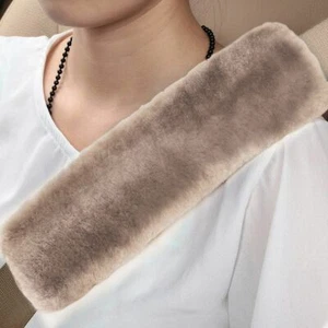 2Pcs Soft Plush Car Seat Belt Cover Shoulder Pad Straps Cushion Covers Khaki - Picture 1 of 5