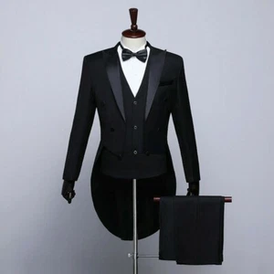 Herren Anzug Abschlussball Smoking Tailcoat Jacke Weste Hose Abendessen Hochzeit Bräutigam Kleid