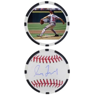 Ficha de póker de leyendas de béisbol firmada por Greg Maddux Foto 1 de 2