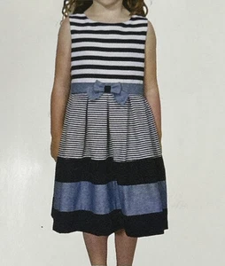Bonnie Jean Girl's Tiered Color Block & Stripes Any Occasion Dress Size 4 Blue - Picture 1 of 5