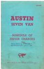 AUSTIN SEVEN VAN (MINI SHAPE)ORIG '61 FACTORY SCHEDULE OF REPAIR CHARGES BOOKLET