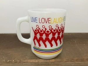 Milk Glass Tennis Rainbow Mug Vtg 80’s Live Love Laugh Play Anchor Hocking USA - Picture 1 of 22