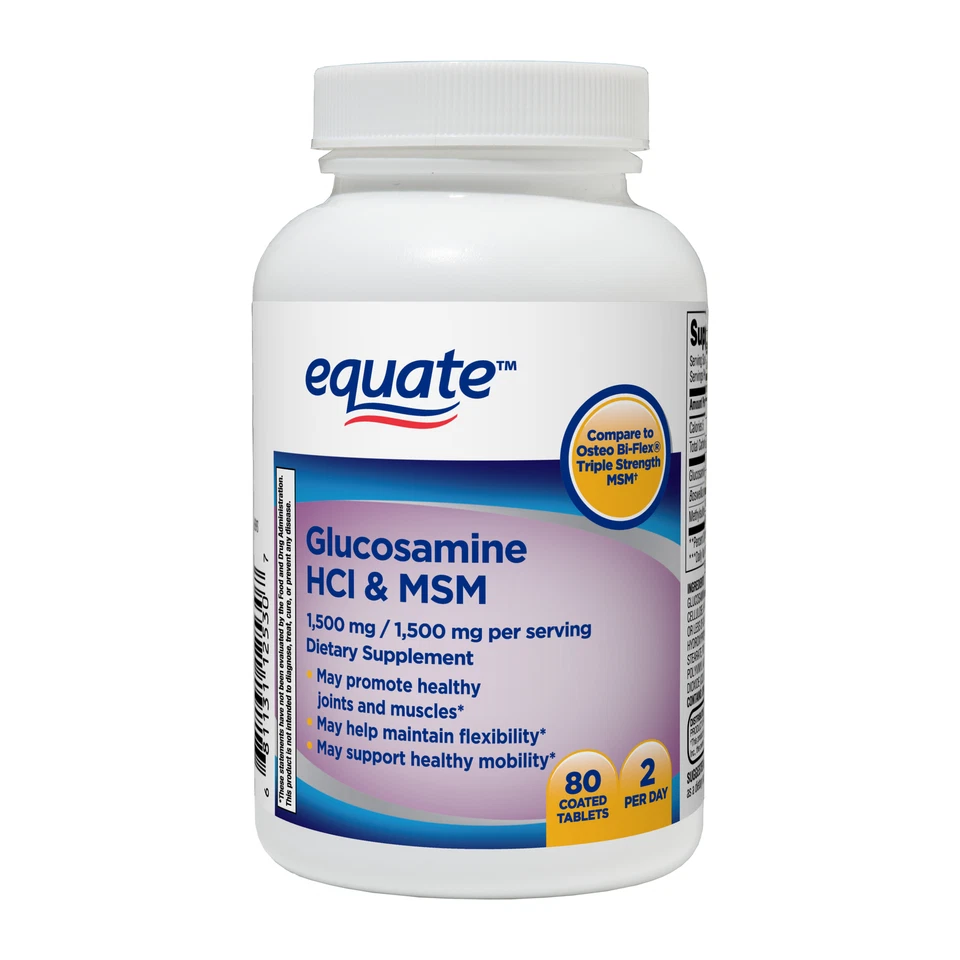 EQUATE Glucosamine Plus MSM Dietary Supplement 1500mg 80 Count