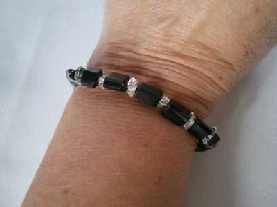 Black Tourmaline, Herkimer Quartz, bracelet, 77.3 carats, stretchy jewellery ela - Image 1 of 4