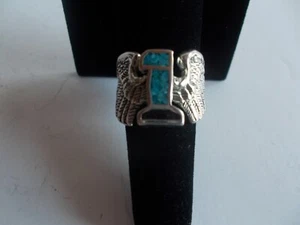 #1~TURQUOISE~BLACK~ENAMEL~WINGS~RING~MOTORCYCLE~HARLEY RIDER~G&S~OLD STOCK~Sizes - Picture 1 of 6