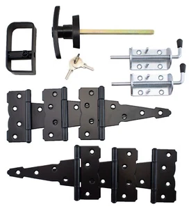 Shed double door hardware kit: 6" Colonial Hinges T Handle HD Barrel Bolts - Picture 1 of 4