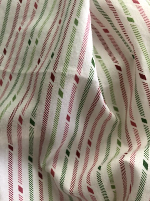 2 Pc REMNANT Red Green White Dash Stripe BENARTEX  Cotton FABRIC Nancy Halvorsen - Image 1 of 4
