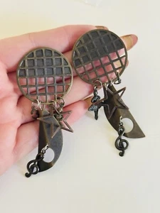 Statement Chunky Earrings VTG Star Ballerina Pierced Dangle Bronze Mod Charm 80s - Picture 1 of 6