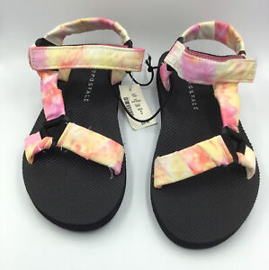 Aeropostale Tie Dye Pink and Yellow Platform Strap Sandals Womens Shoe Size 9