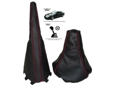 Ghetta Ingranaggio e Freno a Mano per Saab 9-5 1997-2010 Pelle Nera Cuciture Rosse - Immagine 1 di 4