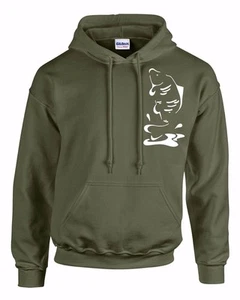 CARP FISHING CLOTHING  HOODY,  LEAPING CARP!  ( OLIVE GREEN.) SMALL TO 3XL. - Picture 1 of 3