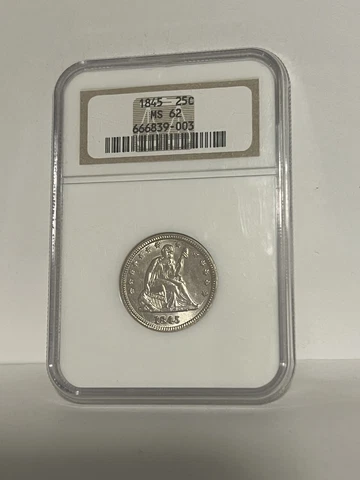 1845 Seated Liberty Quarter NGC MS62 Later Die State with Obverse Cracks - PQ Cover