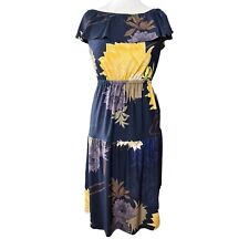Next Midi Dress Size 10 Navy Blue Floral Boho Gypsy Style Tiered Stretch