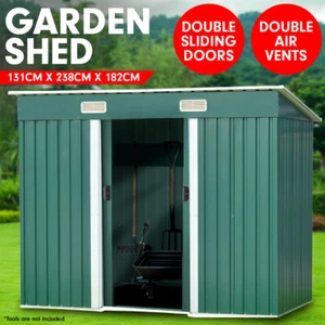 4ft x 8ft Garden Sheds Tool Storage Outdoor Workshop Shelter Flat Roof - Green - Picture 1 of 9