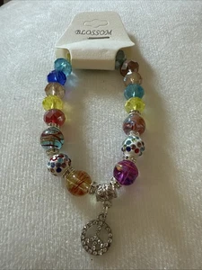 Mehrfarbiges erweiterbares Armband versilbert mit Hänger Peace Charm Neu mit Etikett - Bild 1 von 9