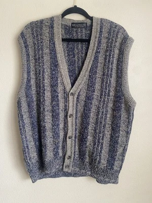 Brandini Wool & Acrylic Sweater Vest Men's XL Gray Blue Italian Dad Grandpa - Image 1 of 4
