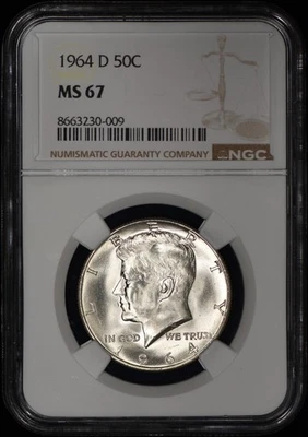 1964-D Kennedy Half Dollar 50c NGC MS67 - 100% White & Spotless! - Image 1 of 4