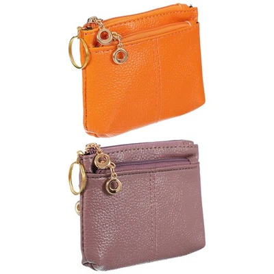 Monedero de 5" x 3,5", 2 piezas monederos de cuero bolsas pequeñas, púrpura/naranja Foto 1 de 4