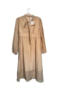 Rihoas Cream Long Sleeve Textured Crepe Casual Cocktail Midi Women's Dress Large - Picture 1 of 5