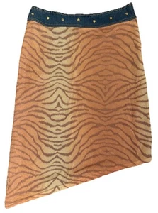 Vintage 90s Assymetric Skirt Small Animal Print Denim Waist Band Studs Metallic - Picture 1 of 5