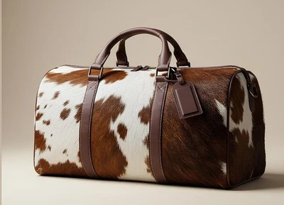 Luxury Cowhide Leather Duffel Bag | Natural Hair on Hide Unisex Weekender Bag - Image 1 of 4