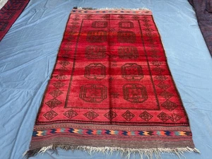 Vintage Afghan Baluchi Rug 6x9 Red Wool Hand Knotted Tribal Geometric Area Rug - Picture 1 of 10