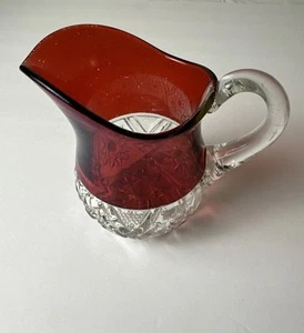 Vintage Kings Crown Ruby Red Thumbprint Glass Pitcher 5″ Excelsior EAPC - Picture 1 of 6