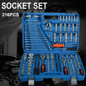 Professional 216 PCS Socket Set 1/2" 3/8" 1/4" Ratchet Spanners Tool Kit & Case - Picture 1 of 9