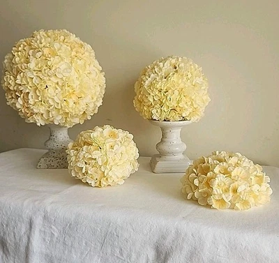 Hydrangea Ball Head Decoration Artificial Yellow Silk Flower With Pedestal Set/4 - Image 1 of 4
