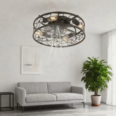 Ventilador de techo negro de 18 pulgadas con luz LED montaje empotrado con kit de control remoto granja Foto 1 de 4