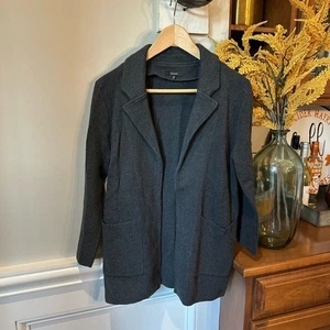 Quince 100% Organic Cotton Knit Blazer Cardigan Charcoal Gray Size Small S - Picture 1 of 11